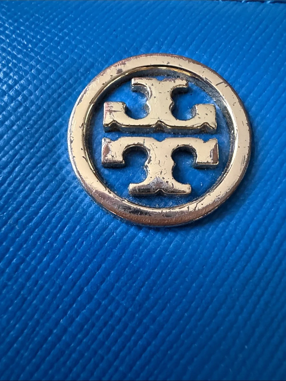 Tory Burch Bright Blue Zip-Around Continental Wallet with Gold Logo